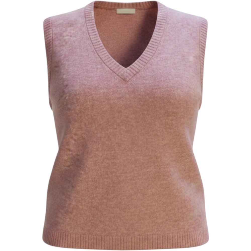 HM Pink V-Neck Sweater Vest Heathered Knit Wool Blend Sleeveless Top Large